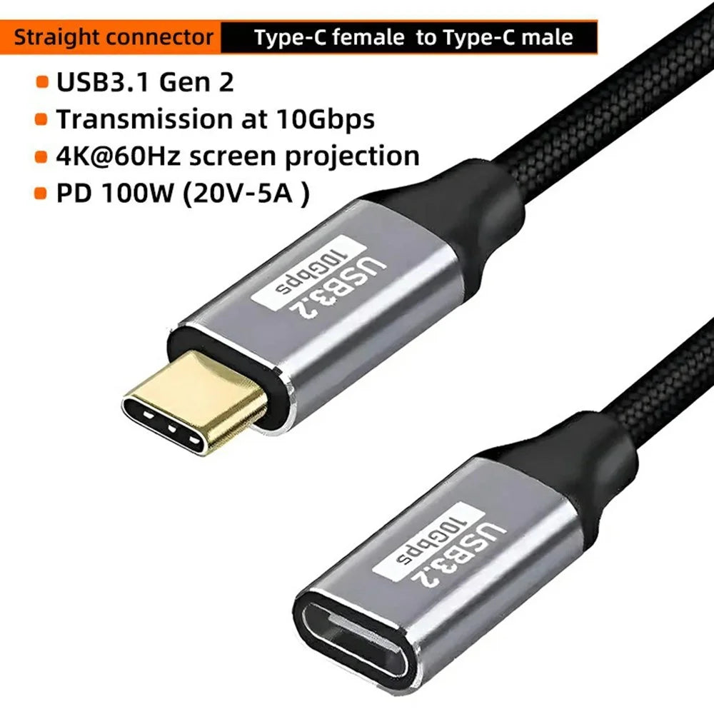 3m Aluminum Alloy Type-C Male to Female Extension Cable USB3.1 Gen2 Data Cable 4K / 60HZ Video Support 10Gbps Data Transfer - 2