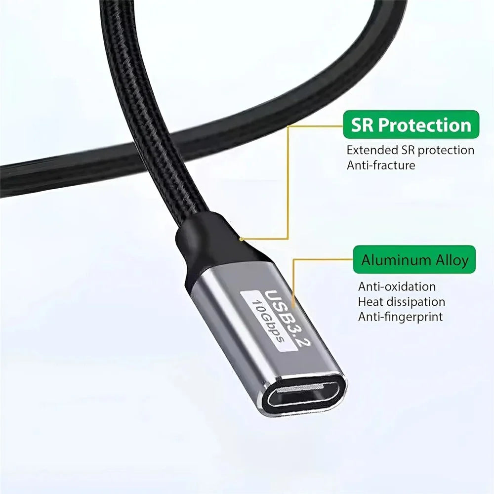 3m Aluminum Alloy Type-C Male to Female Extension Cable USB3.1 Gen2 Data Cable 4K / 60HZ Video Support 10Gbps Data Transfer - 4