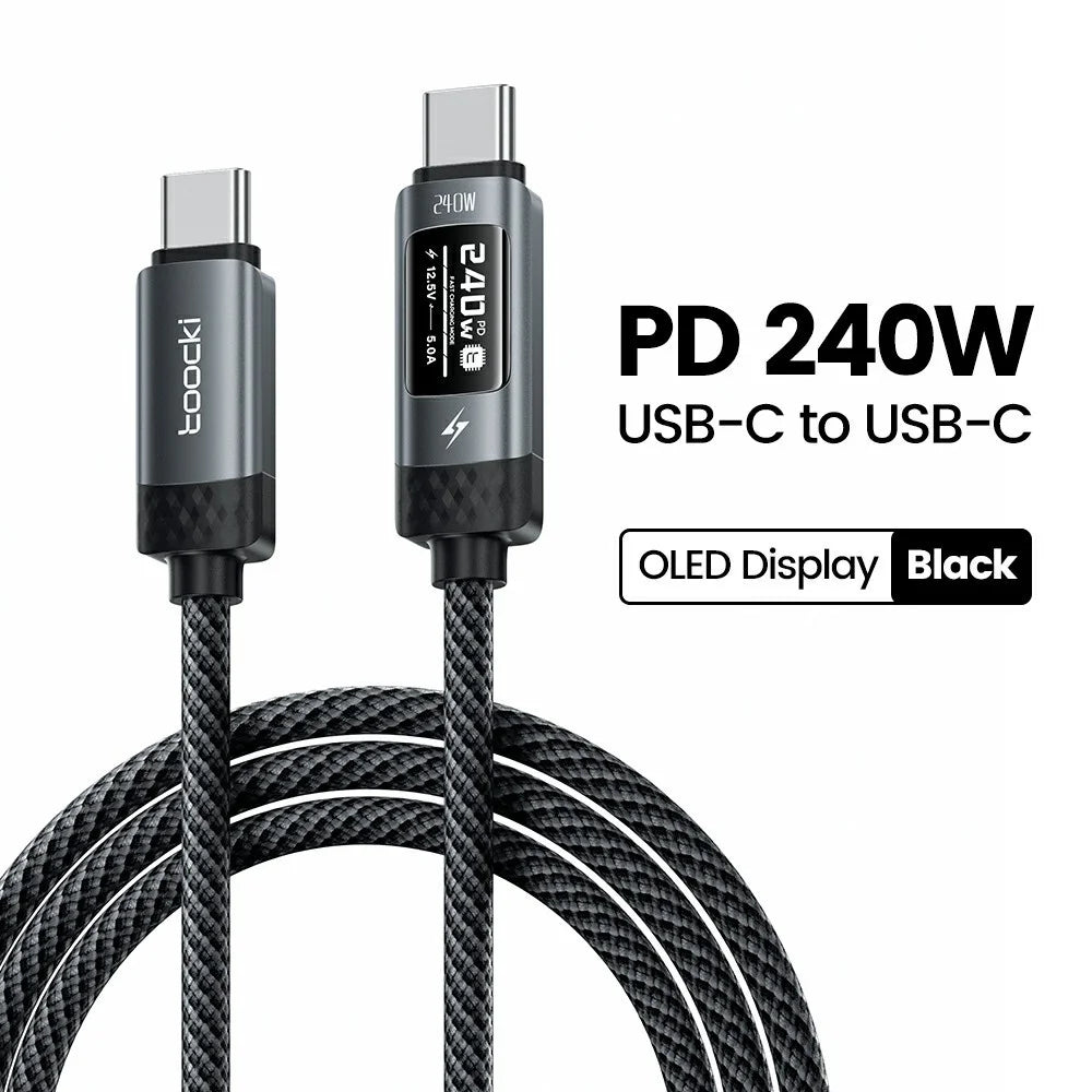 TOOCKI TX111C4 240W OLED Display USB-C Cable 1m Fast Charging Cord Data Transfer 480Mbps for Laptops / Tablets / Phones - 2