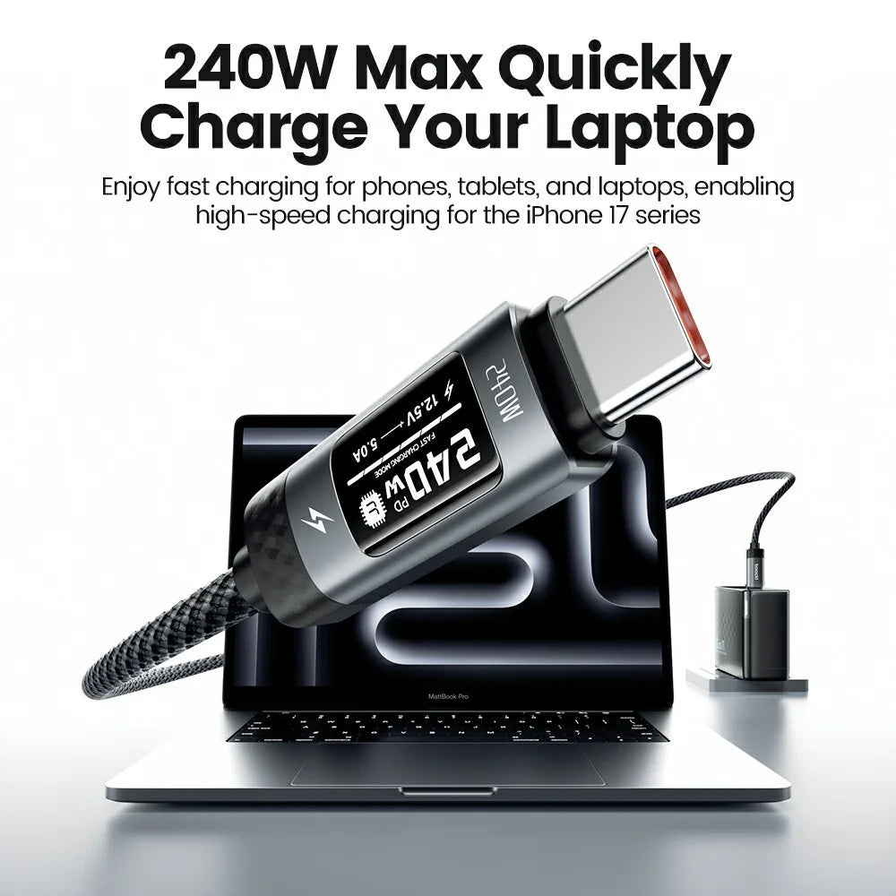 TOOCKI TX111C4 240W OLED Display USB-C Cable 1m Fast Charging Cord Data Transfer 480Mbps for Laptops / Tablets / Phones - 4
