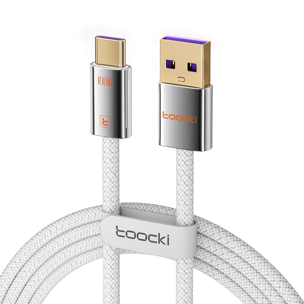 TOOCKI TX110A2 1m 100W Mini Zinc Alloy USB A to C Cable 480Mbps Data Transfer Cable with Smart Chip for Laptop Phone Tablet - White - 1