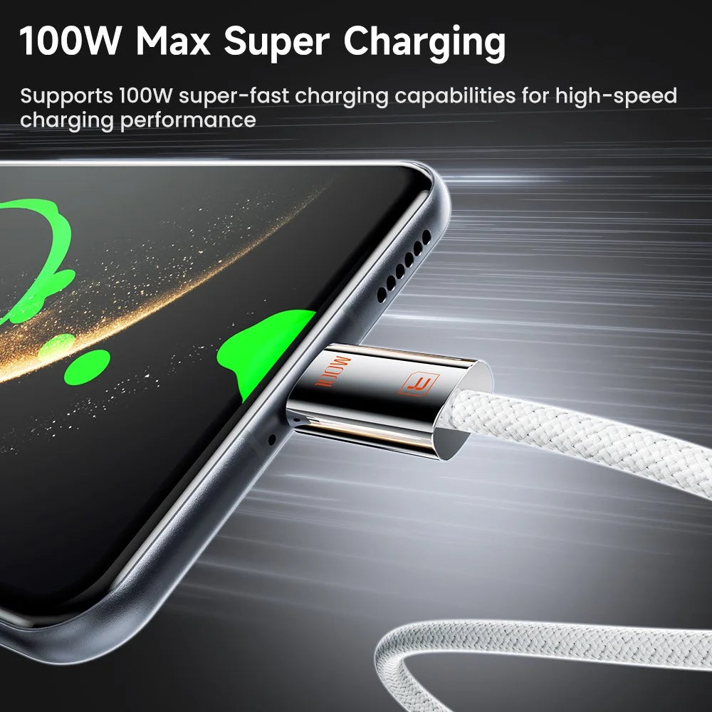 TOOCKI TX110A2 2m 100W Mini Zinc Alloy USB A to C Cable 480Mbps Data Transfer Cable with Smart Chip for Laptop Phone Tablet - White - 2