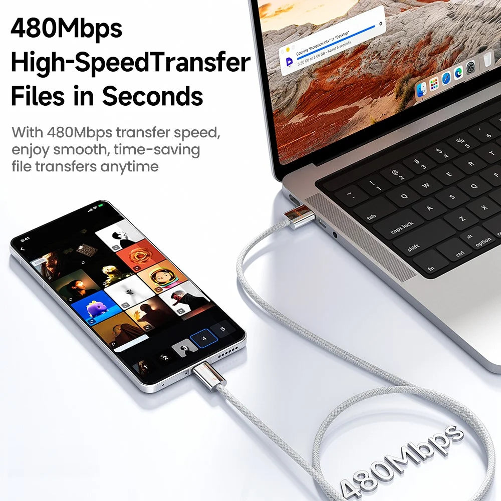TOOCKI TX110A2 2m 100W Mini Zinc Alloy USB A to C Cable 480Mbps Data Transfer Cable with Smart Chip for Laptop Phone Tablet - White - 6