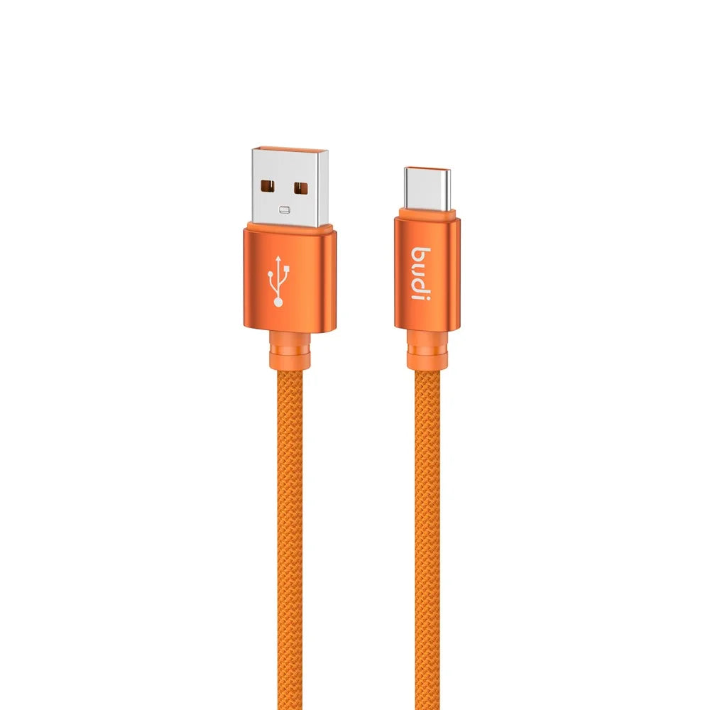BUDI DC271T15C 1.5m 18W Fast Charging USB-A to USB-C Cable Braided Aluminum Connector Cable - Orange - 1