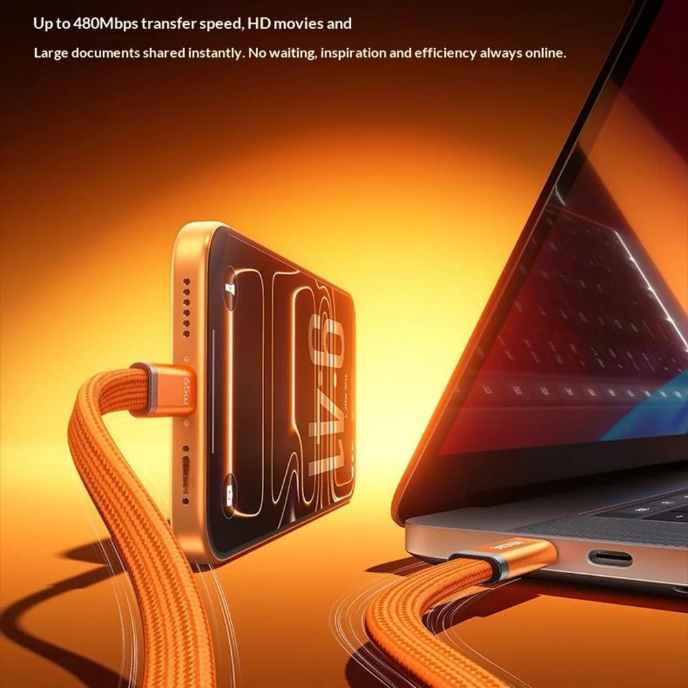 WEKOME WDC-C20 Ultra Thin 1m 65W Magnetic Fast Charging Type-C to Type-C Cable 480Mbps Braided Data Transfer Cable - Orange - 6