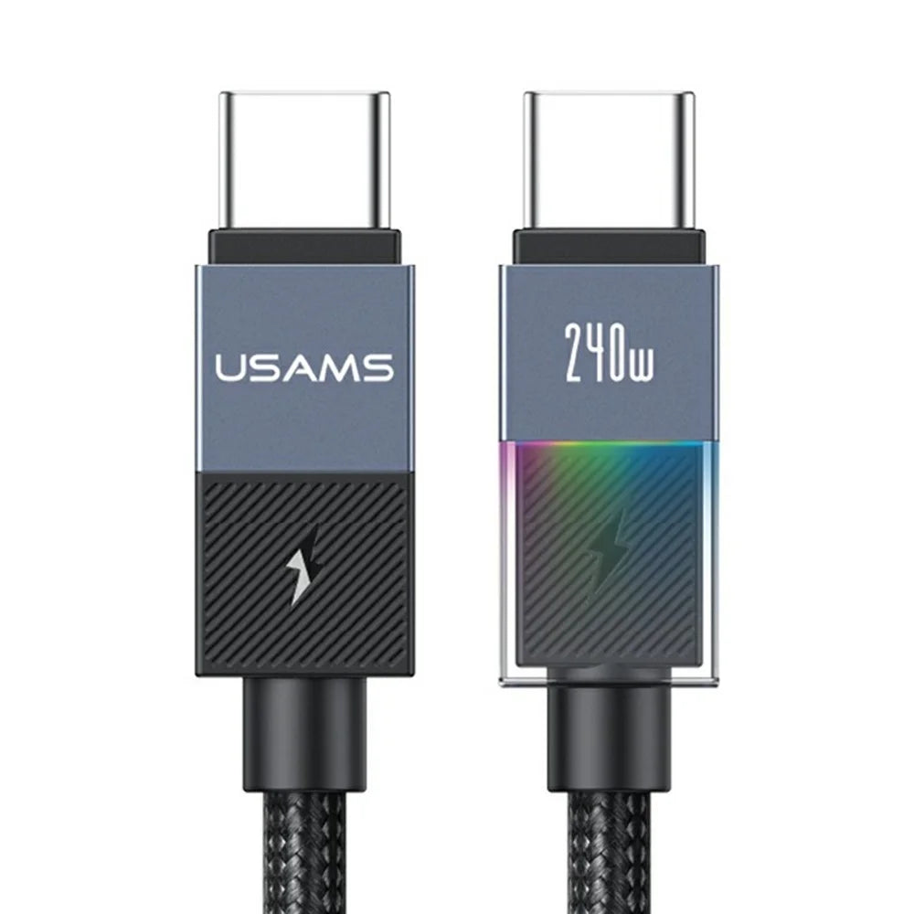 USAMS SJ775 U93 1.2m 240W Fast Charging Cable Type-C to Type-C Data Sync Cord with Colorful Light - Tarnish - 1