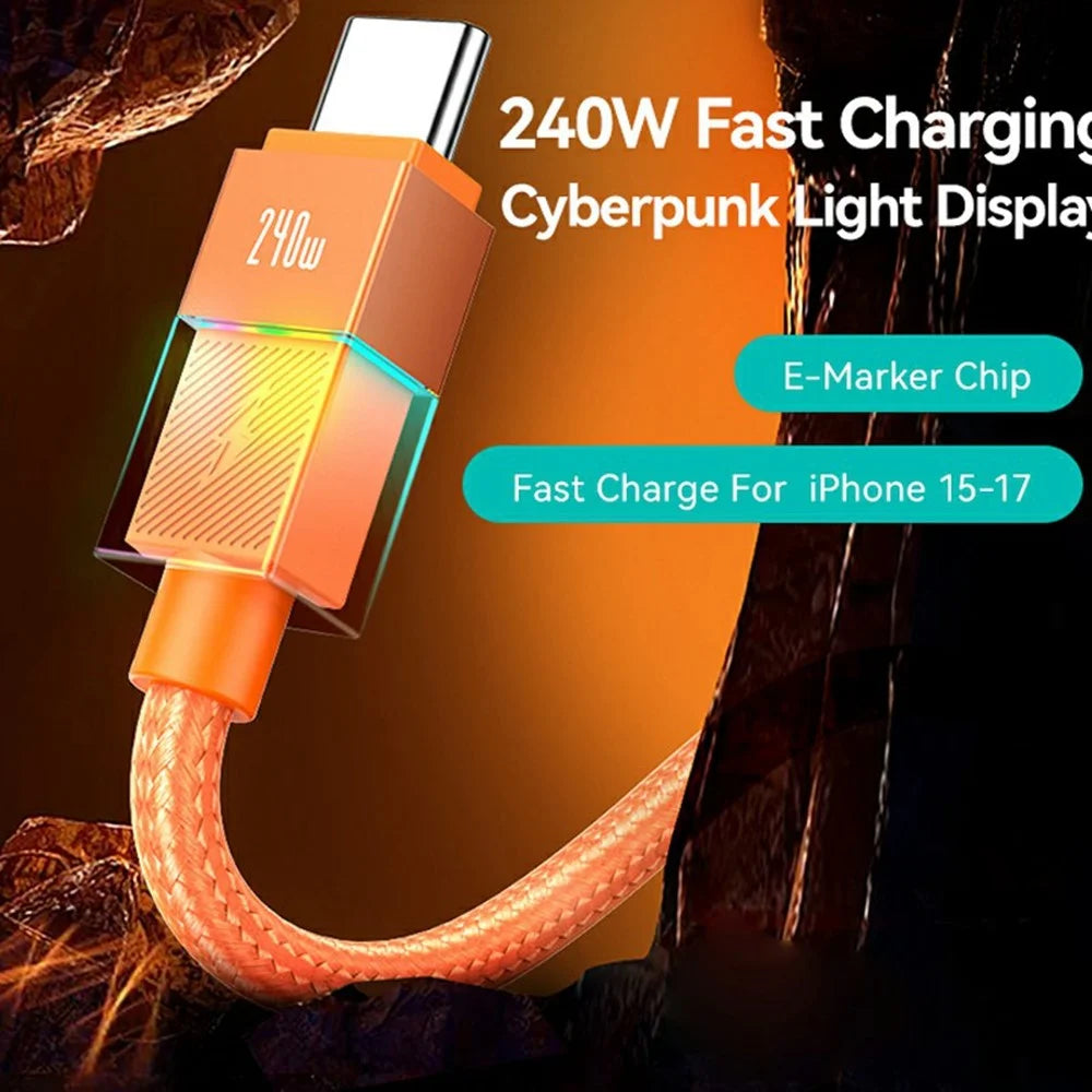 USAMS SJ775 U93 1.2m 240W Fast Charging Cable Type-C to Type-C Data Sync Cord with Colorful Light - Tarnish - 2