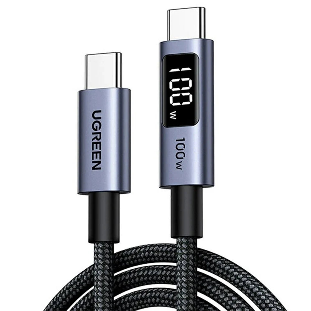 UGREEN 65862 1m PD 3.0 100W PPS SCP Fast Charging Type-C Cable with Digital Display Braided USB-C to USB-C Data Cord - 1