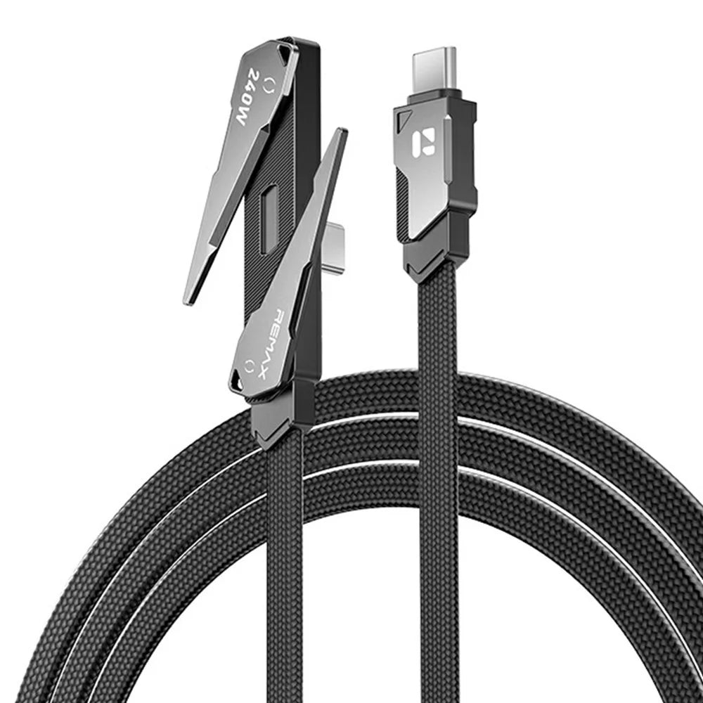 REMAX CB53 PD 240W Fast Charging Cable Type-C to Type-C with Phone Stand 1.2M Braided Cord - Black - 1