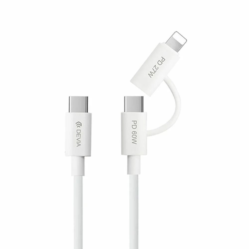 DEVIA EC404 Smart Series 1.2m Type-C to Type-C PD 60W + IP 27W Data Cable 2 in 1 Fast Charging Cord - White - 1