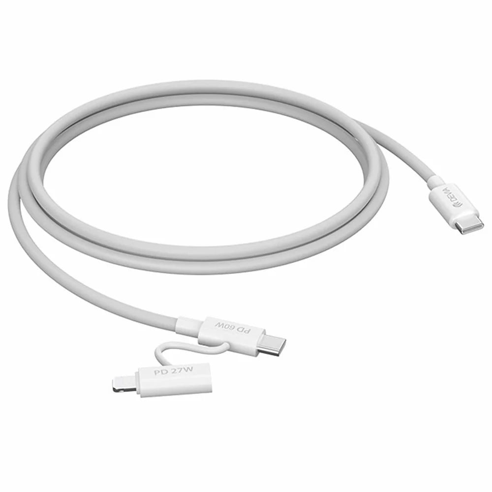 DEVIA EC404 Smart Series 1.2m Type-C to Type-C PD 60W + IP 27W Data Cable 2 in 1 Fast Charging Cord - White - 2