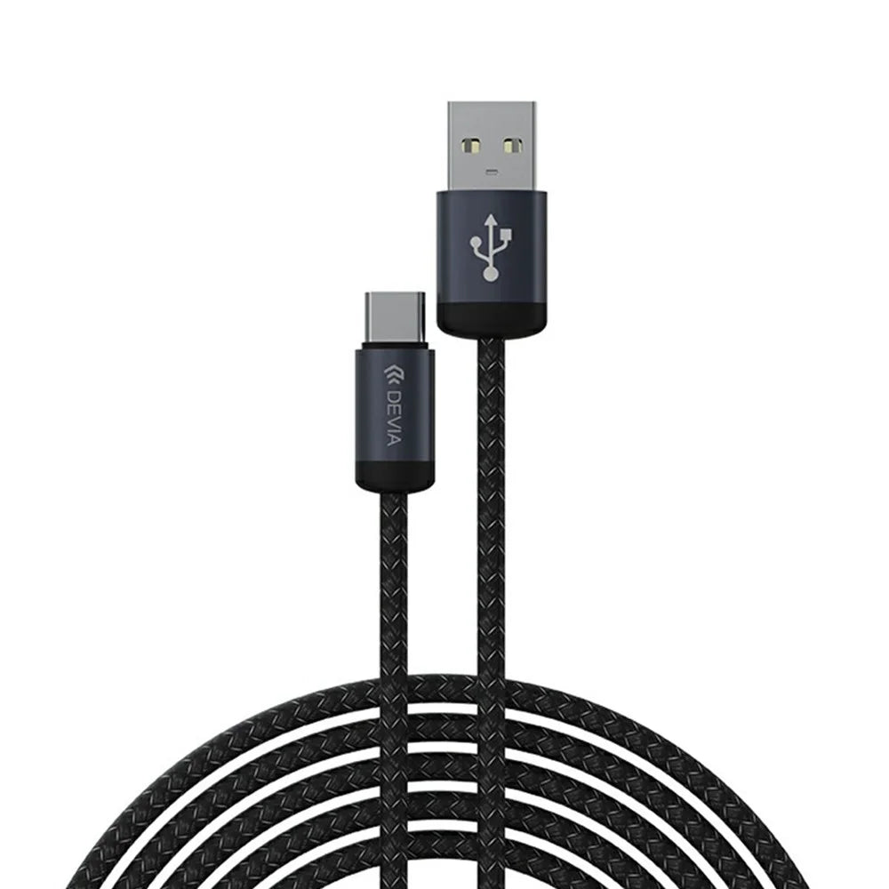 DEVIA EC649 Gracious Series 1m USB-A to Type-C Cable 2A Fast Charging Nylon Braided 480Mbps Data Cord - Black - 1