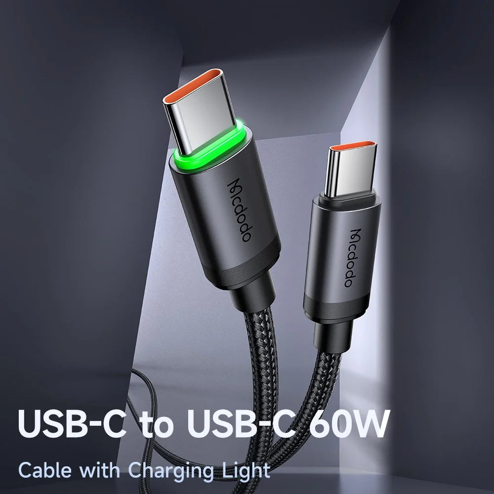 MCDODO CA-4410 1m Type-C to Type-C Cable 60W Fast Charging Data Cord with LED Light - Black - 2