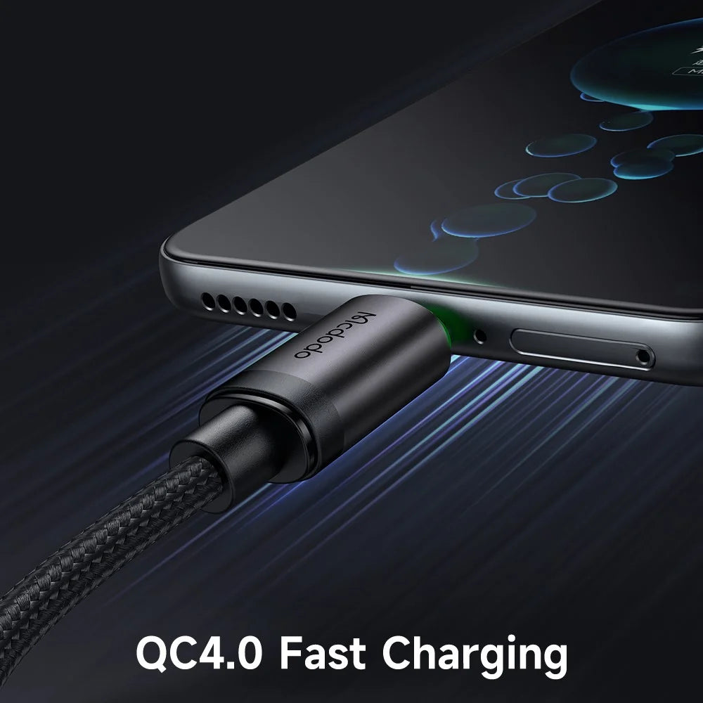 MCDODO CA-3960 1m USB-A to USB-C Cable with Charging Light, 3A Fast Charging Data Transfer Cord - Black - 3