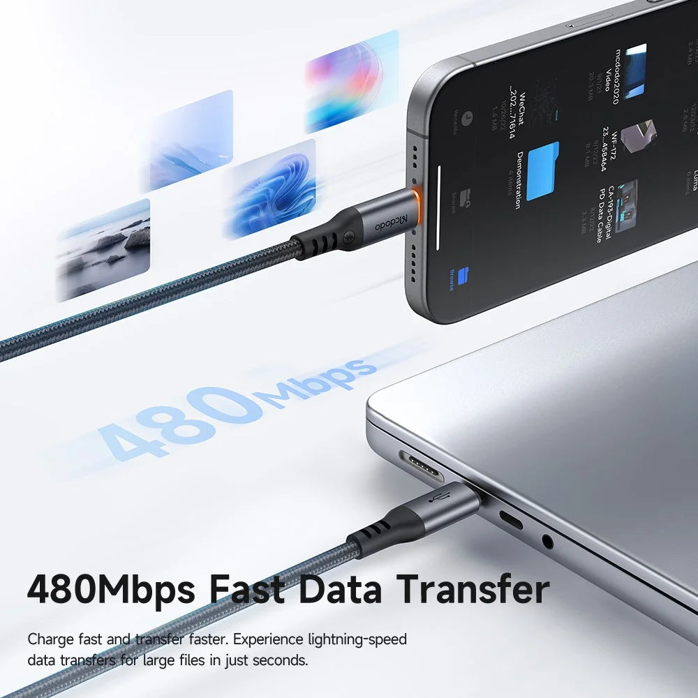 MCDODO CA-2040 PD 100W 1.2M USB-C to C Fast Charging Data Cable with Smart Auto Power Off E-Marker Chip - Black - 7