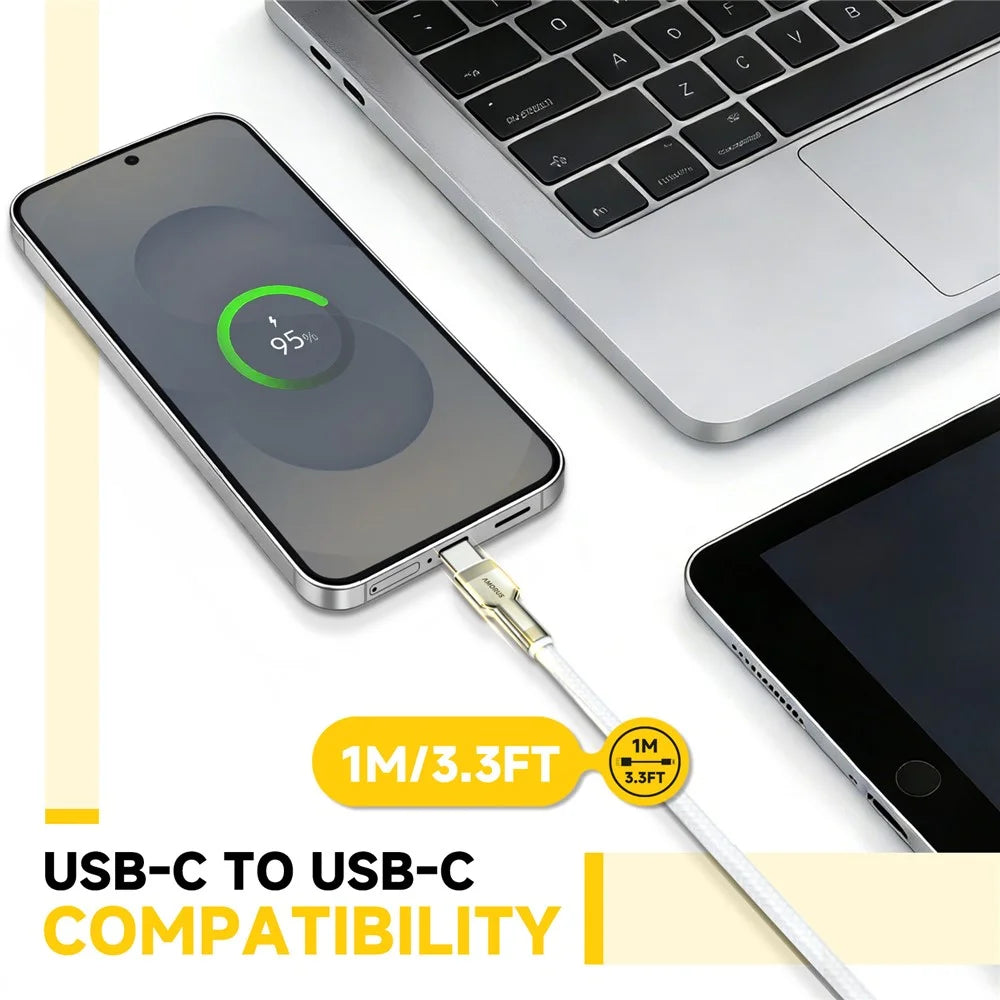 AMORUS 1m PD 3.0 60W Fast Charging USB-C to USB-C Cable Nylon Braided Data Wire for Samsung / Xiaomi / Google - 4
