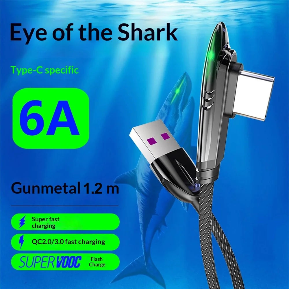 1.2m 6A USB-A to Type-C Cable 90 Degree Elbow 66W Fast Charging Braided Cord for Gaming Huawei OPPO Xiaomi - Black - 2