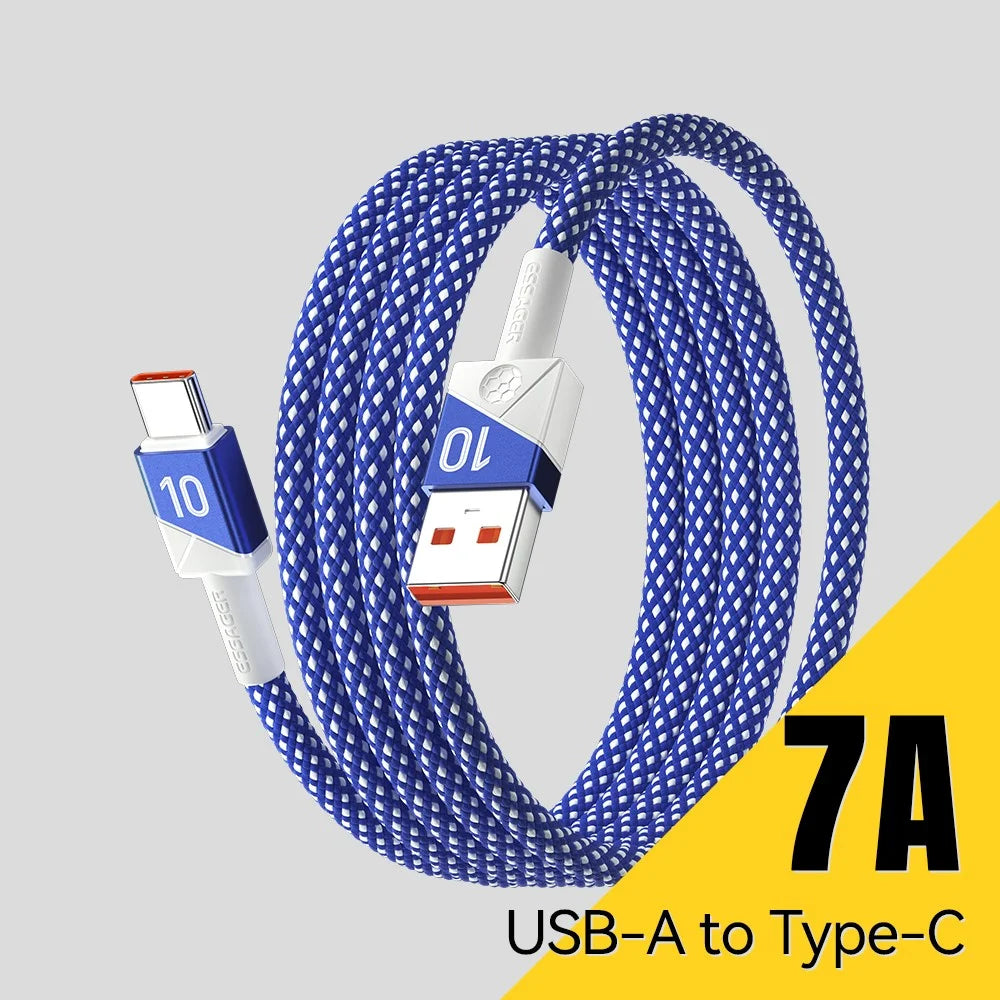 ESSAGER 1m Football Theme 7A Fast Charging Cable USB-A to USB-C Data Cord for Huawei Samsung Xiaomi - Sapphire - 3