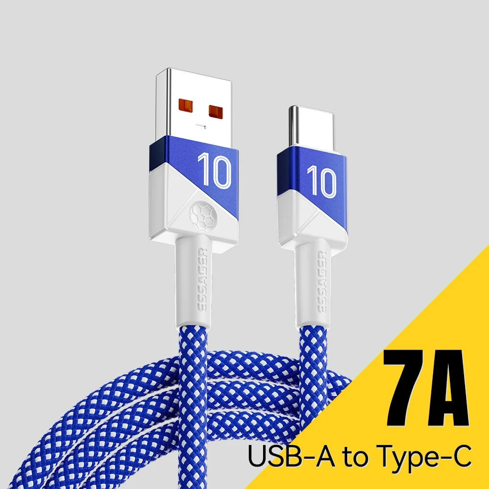 ESSAGER 1m Football Theme 7A Fast Charging Cable USB-A to USB-C Data Cord for Huawei Samsung Xiaomi - Sapphire - 4