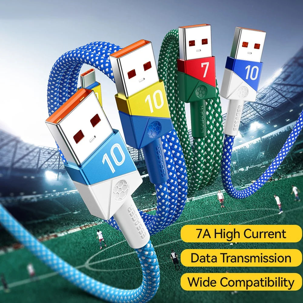 ESSAGER 1m Football Theme 7A Fast Charging Cable USB-A to USB-C Data Cord for Huawei Samsung Xiaomi - Sapphire - 5