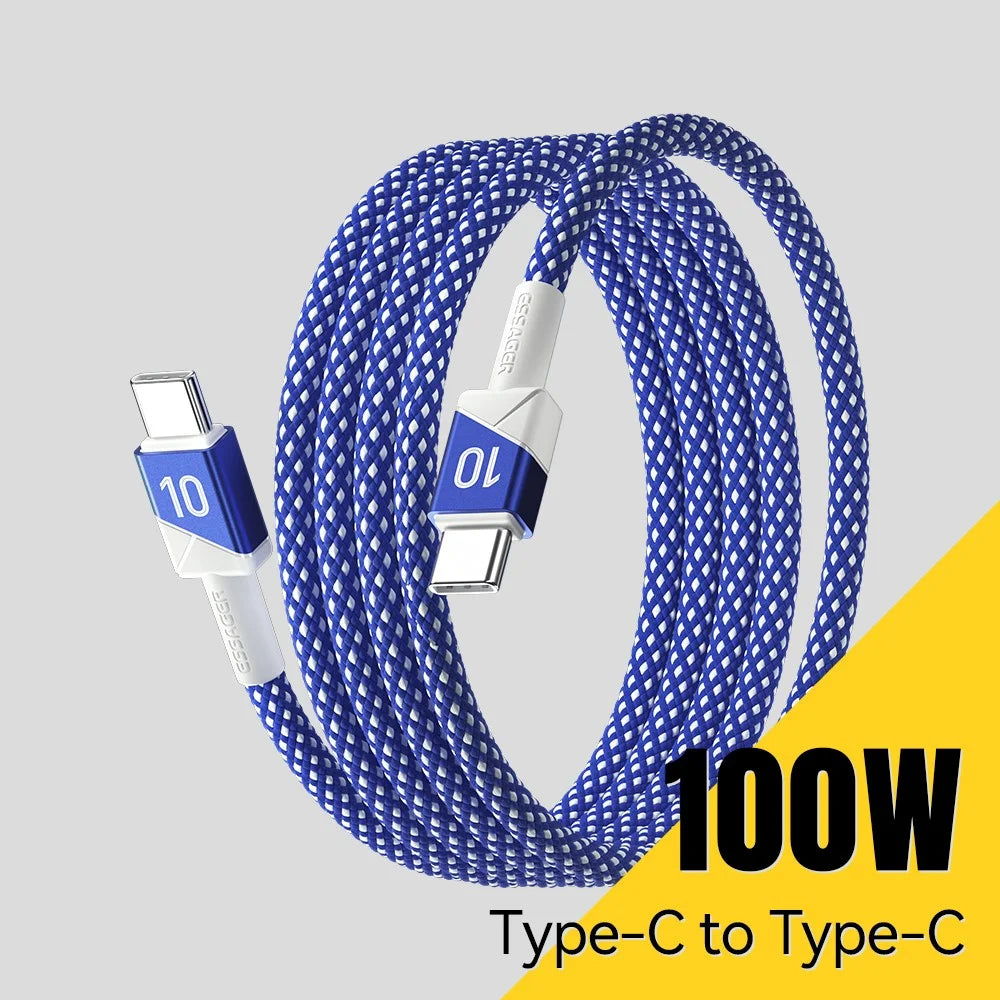 ESSAGER 2m Football Theme USB-C to USB-C 100W Fast Charging Data Cable for Huawei Samsung Xiaomi - Sapphire - 2