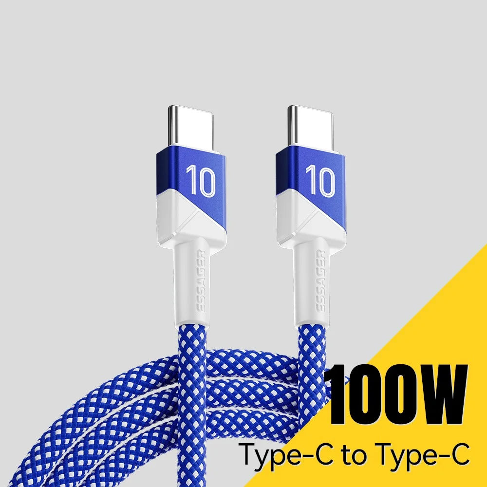 ESSAGER 2m Football Theme USB-C to USB-C 100W Fast Charging Data Cable for Huawei Samsung Xiaomi - Sapphire - 3