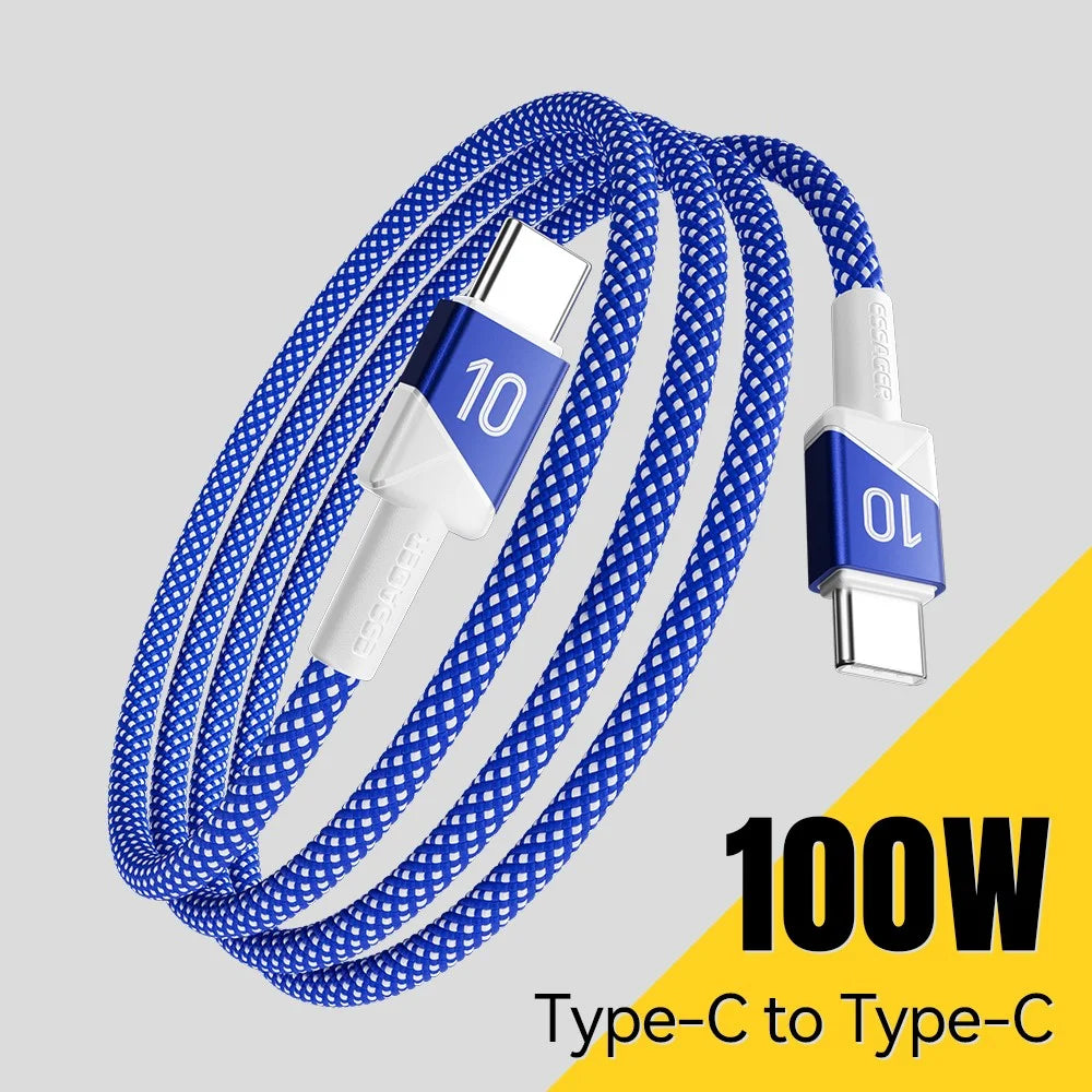 ESSAGER 2m Football Theme USB-C to USB-C 100W Fast Charging Data Cable for Huawei Samsung Xiaomi - Sapphire - 4