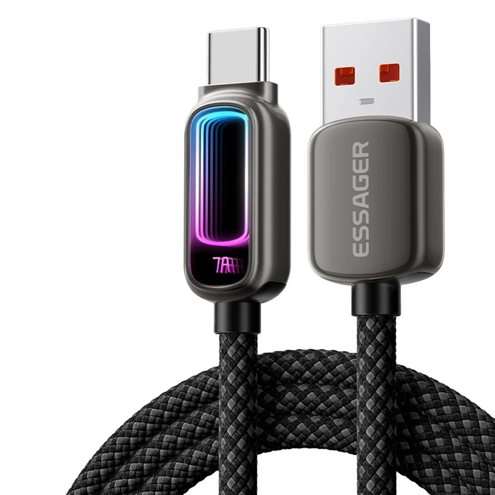 ESSAGER 1m USB A to Type-C 7A Fast Charging Data Cable with Dynamic RGB Breathing Light for Samsung Huawei Xiaomi - Tarnish - 1