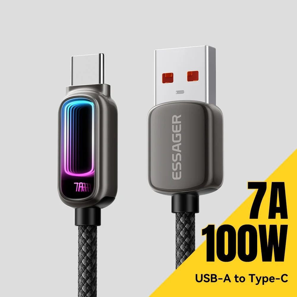 ESSAGER 1m USB A to Type-C 7A Fast Charging Data Cable with Dynamic RGB Breathing Light for Samsung Huawei Xiaomi - Tarnish - 2