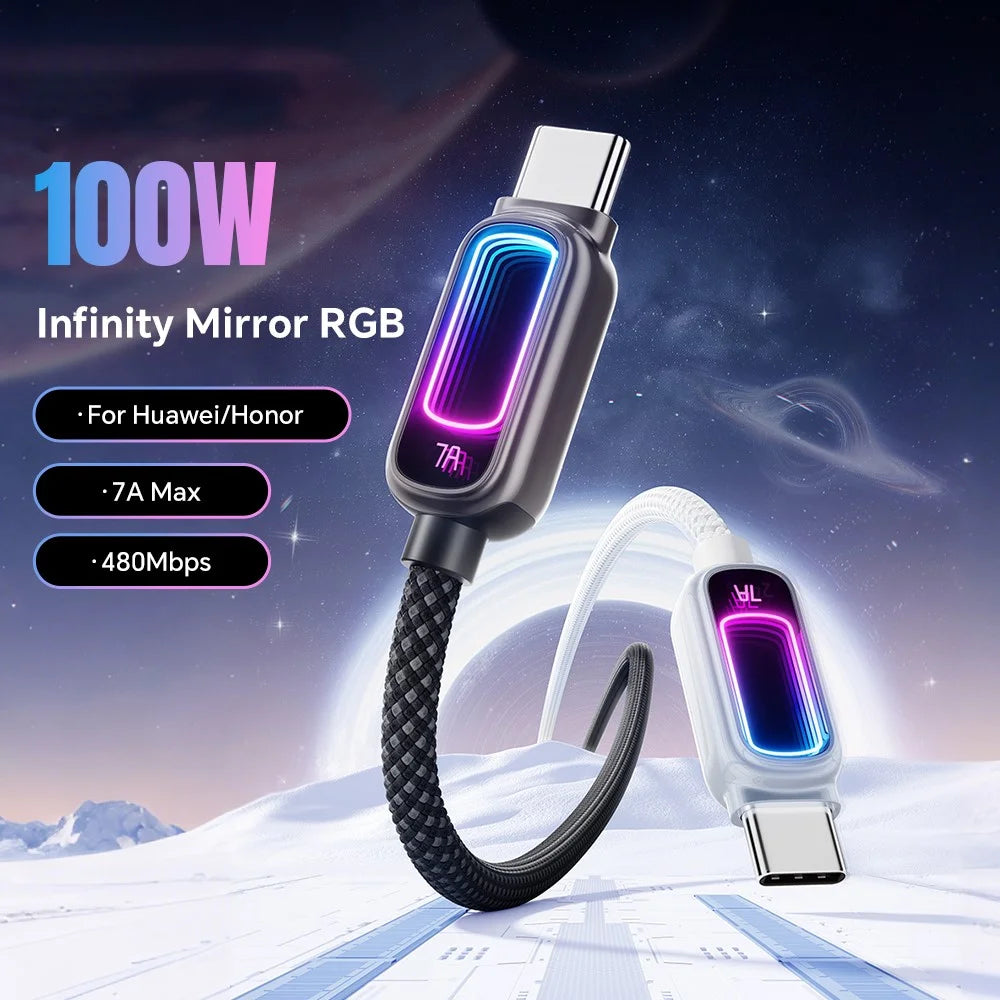 ESSAGER 1m USB A to Type-C 7A Fast Charging Data Cable with Dynamic RGB Breathing Light for Samsung Huawei Xiaomi - Tarnish - 4