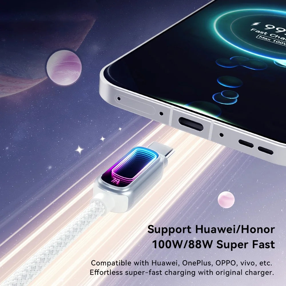 ESSAGER 2m USB A to Type-C 7A Fast Charging Data Cable with Dynamic RGB Breathing Light for Samsung Huawei Xiaomi - Tarnish - 6