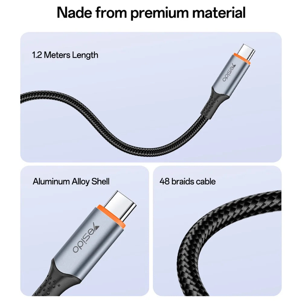 YESIDO CA212 1.2m 140W Fast Charging Braided Type-C to Type-C Cable for Phone Tablet - 7