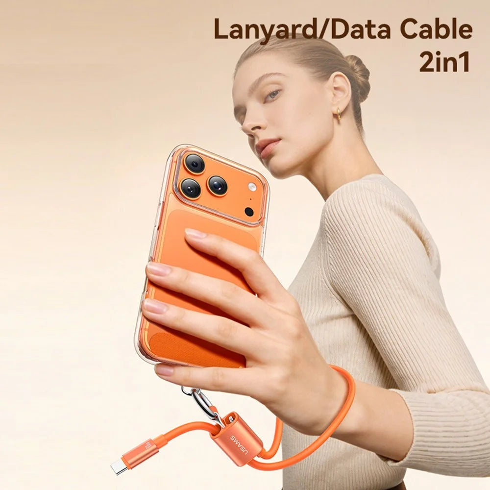 USAMS SJ784 U97 0.3m 60W Type-C to Type-C Lanyard Cable Fast Charging Data Cord Wrist Strap - Orange - 2
