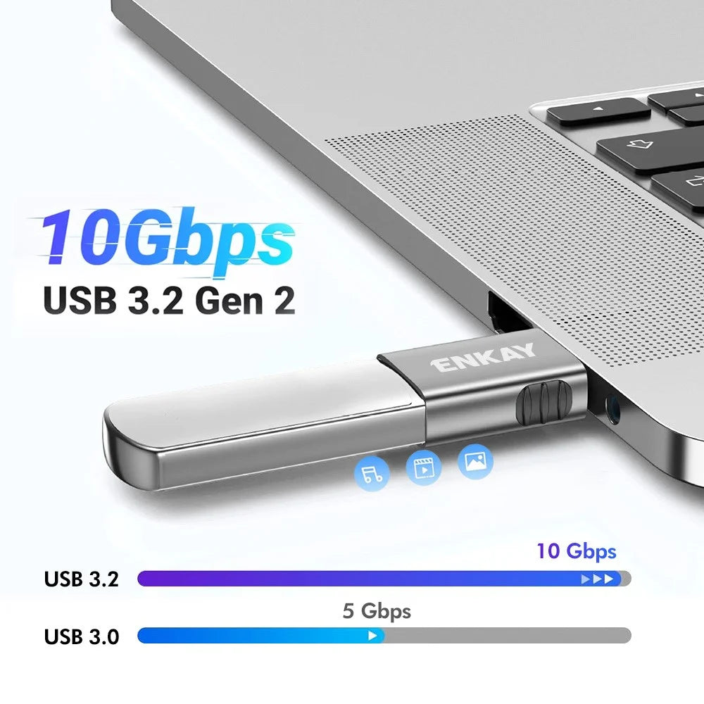 ENKAY ENK-AT130 USB-A 3.2 Female to USB-C Male Adapter 10Gbps 60W Fast Charging Aluminum Alloy OTG Converter - Grey - 2