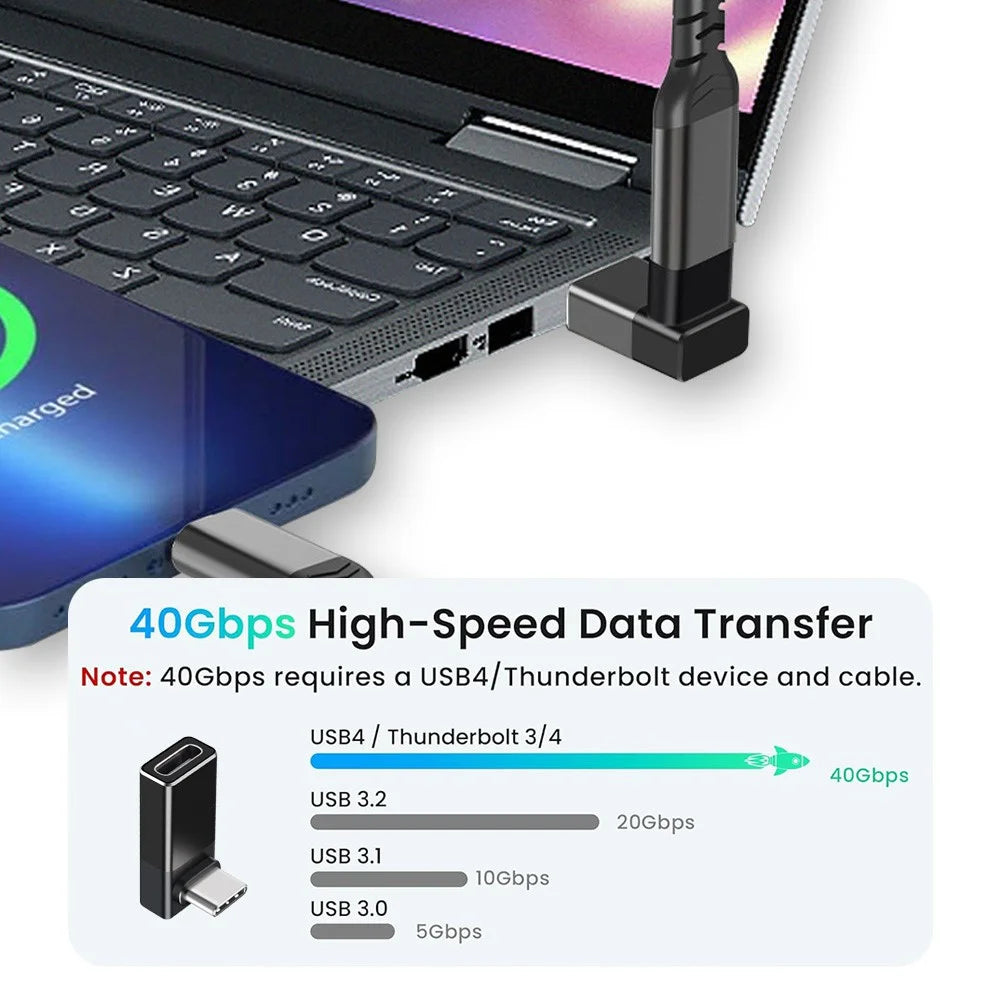 ENKAY ENK-AT133 2Pcs 90 Degree USB-C Male to Type-C Female Adapter 40Gbps 240W Fast Charging Converter - Black - 3