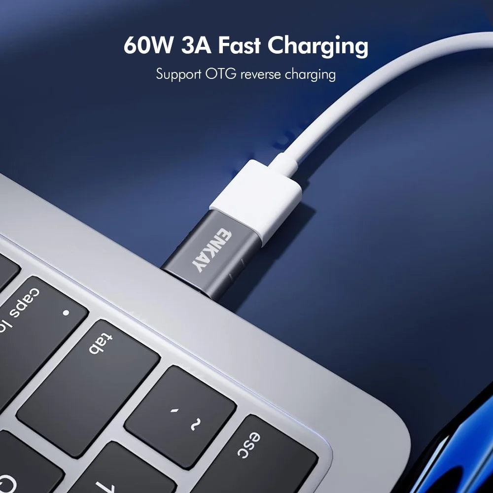 ENKAY ENK-AT135 2Pcs USB-A 3.2 Female to USB-C Male Adapter 10Gbps 60W Fast Charging Zinc Alloy OTG Converter - Black - 3
