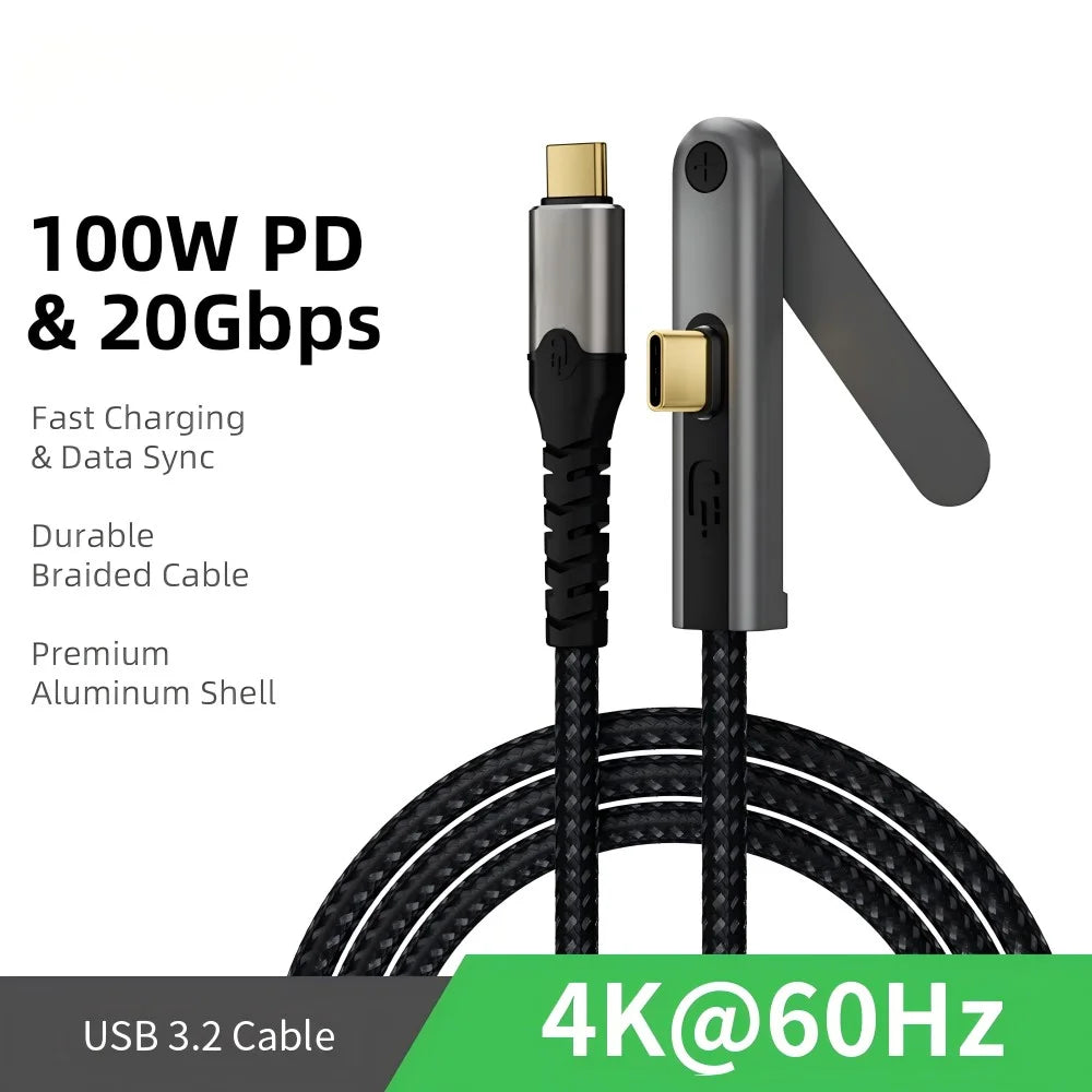 2m USB-C 3.2 Cable with Foldable Stand 4K / 60Hz 20Gbps Data Transfer PD 100W Fast Charging Wire for Phone Tablet - Black - 2
