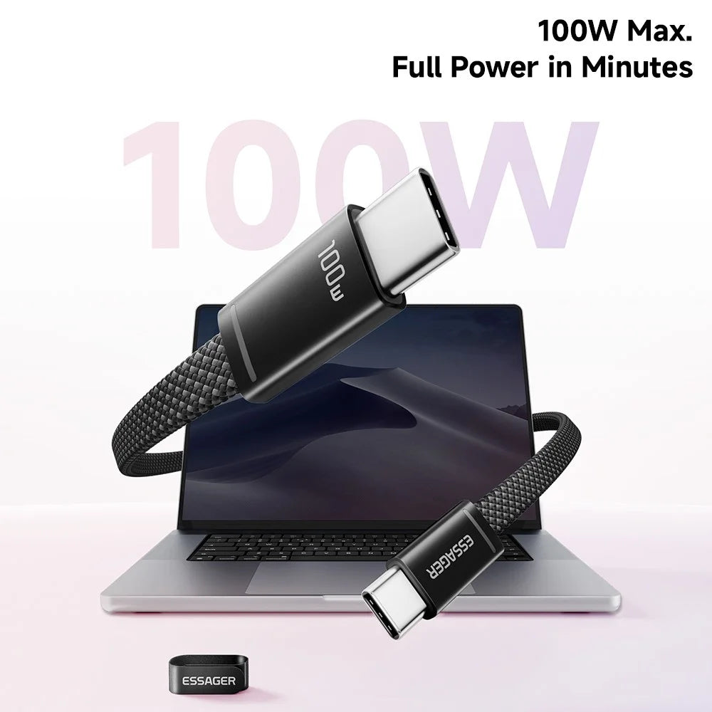 ESSAGER ES-X85 1m USB-C to USB-C Cable 100W PD Fast Charging 480Mbps Transfer Data Cable - Black - 6