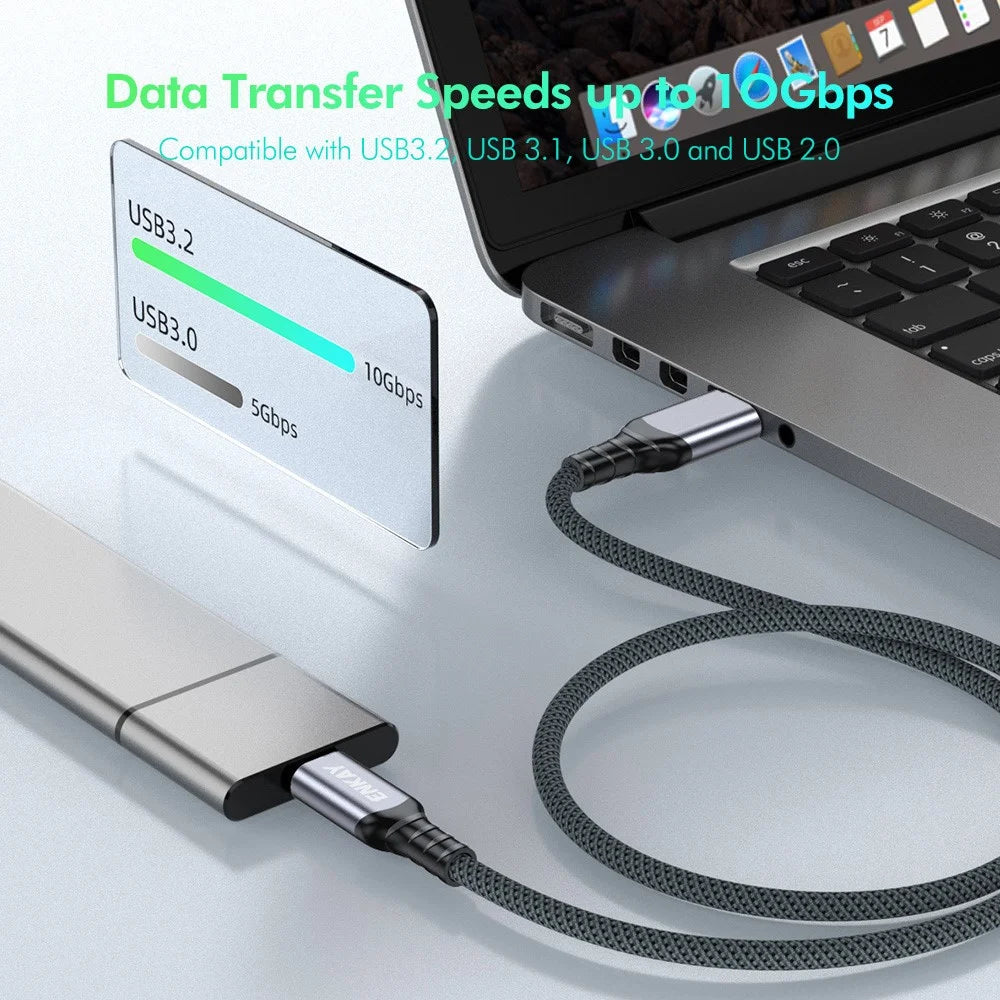 ENKAY 0.5m USB 3.2 to Type-C Cable 60W Fast Charging 10Gbps Data Transfer Braided Cord for Phone PC - Grey - 2