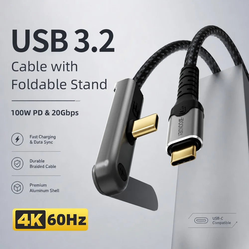 DOONJIEY 2m USB-C to USB-C Cable PD 100W Fast Charging 4K / 60Hz 20Gbps Data Cable with Phone Stand - 3