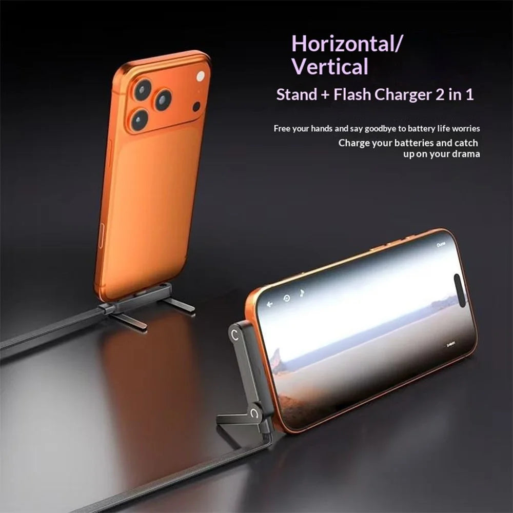 D04 1.5m 65W USB-A to Type-C Cable Phone Stand Fast Charging Cord for iPhone 15  /  16  /  17  /  Android Gaming - Orange - 2