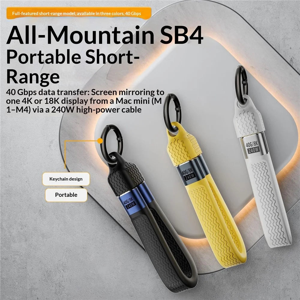 D24013 13.7cm USB4 Cable 240W PD Fast Charging 40Gbps 8K Video Transfer Keychain Design Type-C to Type-C Data Cord for Mac Mini Phone - Black - 2