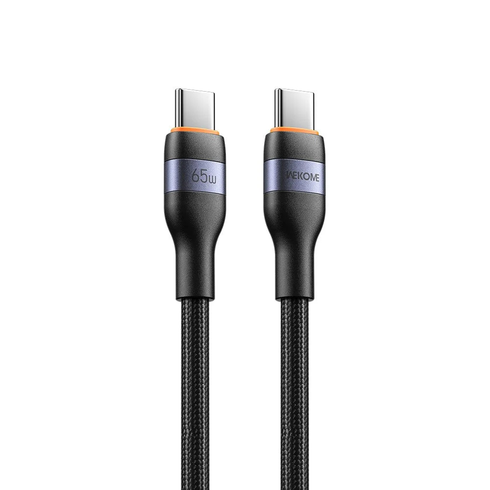 WEKOME WDC-C32 1.2m Type-C to Type-C Cable 65W PD Fast Charging Nylon Braided Cord 480Mbps Data Transfer - Black - 1