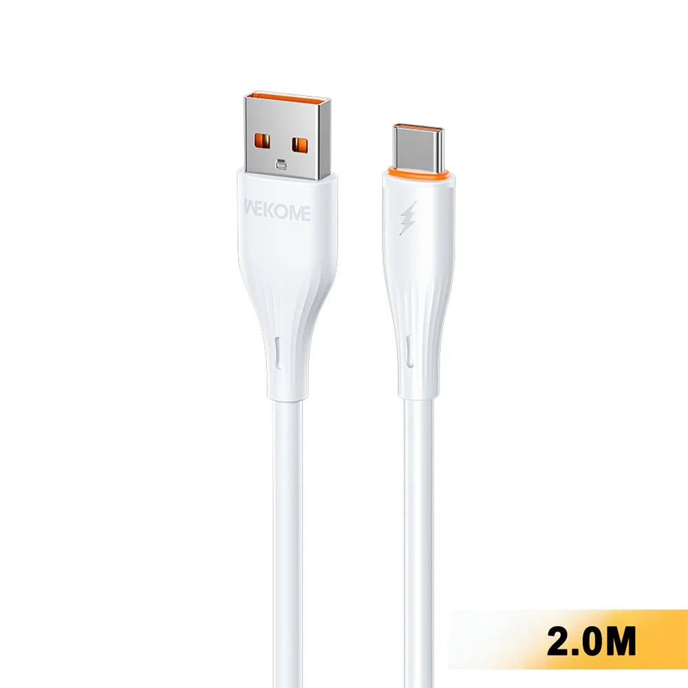 WEKOME WDC-C34a 2m USB-A to Type-C Cable 66W Fast Charging Data Cable for Phone Tablet - White - 1