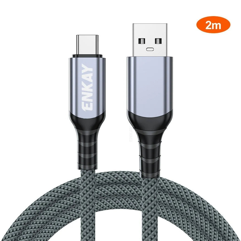 ENKAY 2m USB 3.2 Gen2 USB-A to USB-C Cable 60W Fast Charging 10Gbps High Speed Data Cable - Grey - 1