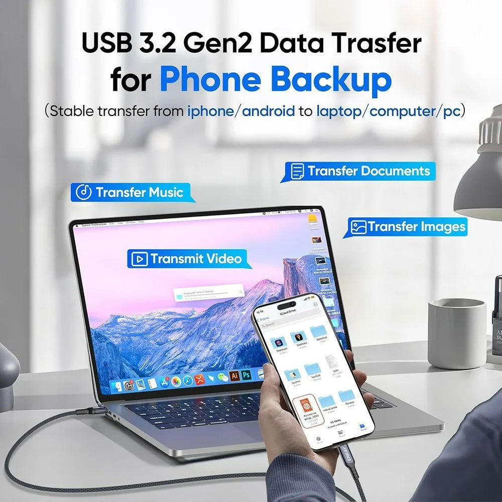 ENKAY 2m USB 3.2 Gen2 USB-A to USB-C Cable 60W Fast Charging 10Gbps High Speed Data Cable - Grey - 4