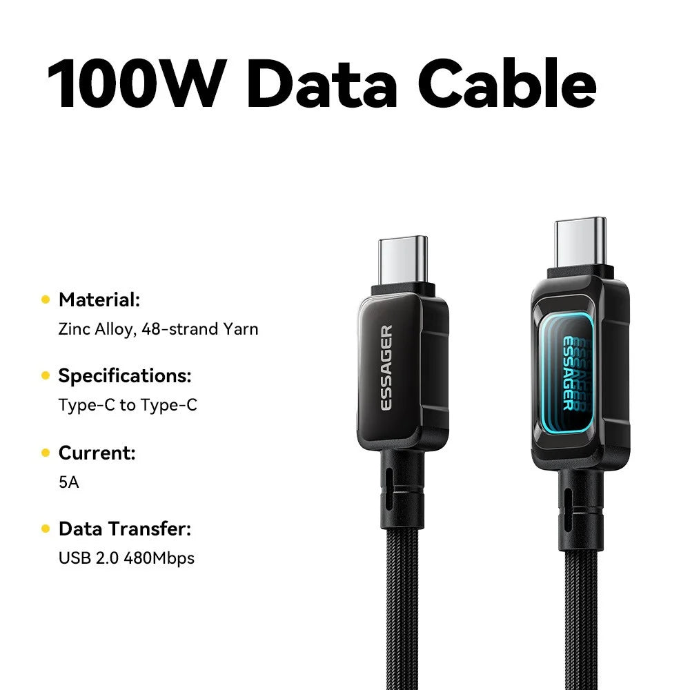 ESSAGER ES-X87 1m Type-C to Type-C Cable 100W Fast Charging Braided Data Cable - Black - 3