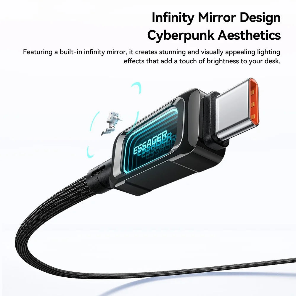 ESSAGER ES-X87 1m Type-C to Type-C Cable 100W Fast Charging Braided Data Cable - Black - 5