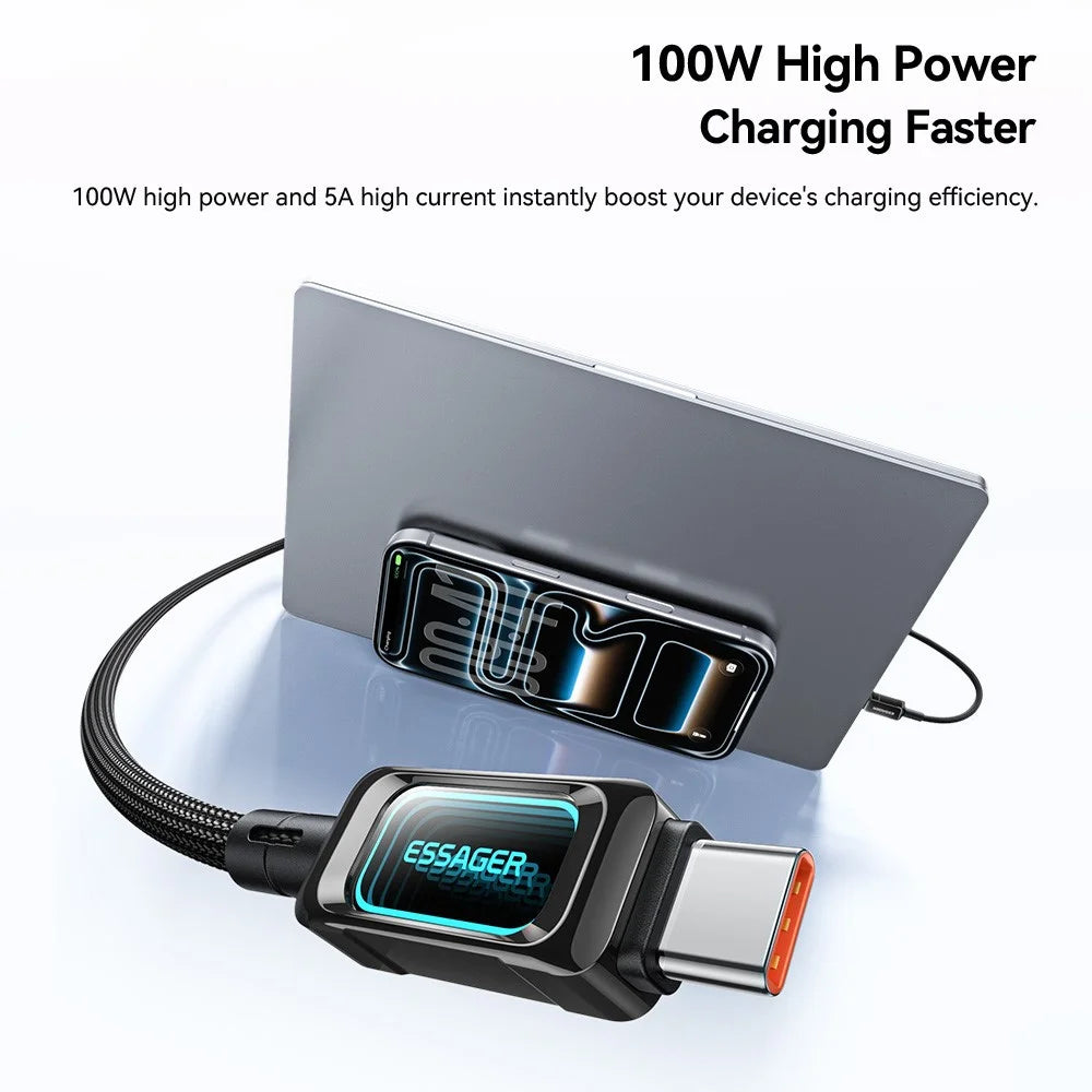 ESSAGER ES-X87 1m Type-C to Type-C Cable 100W Fast Charging Braided Data Cable - Black - 6