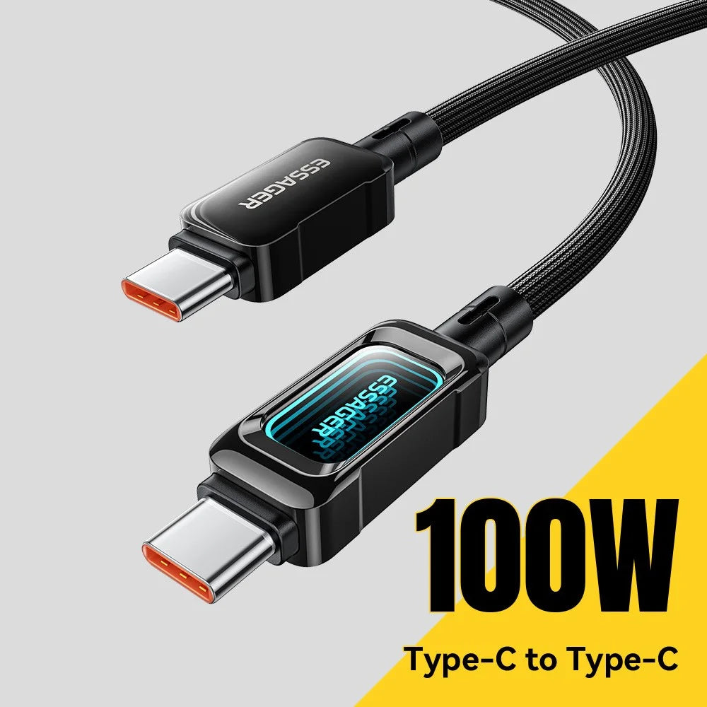 ESSAGER ES-X87 2m Type-C to Type-C Cable 100W Fast Charging Braided Data Cable - Black - 3